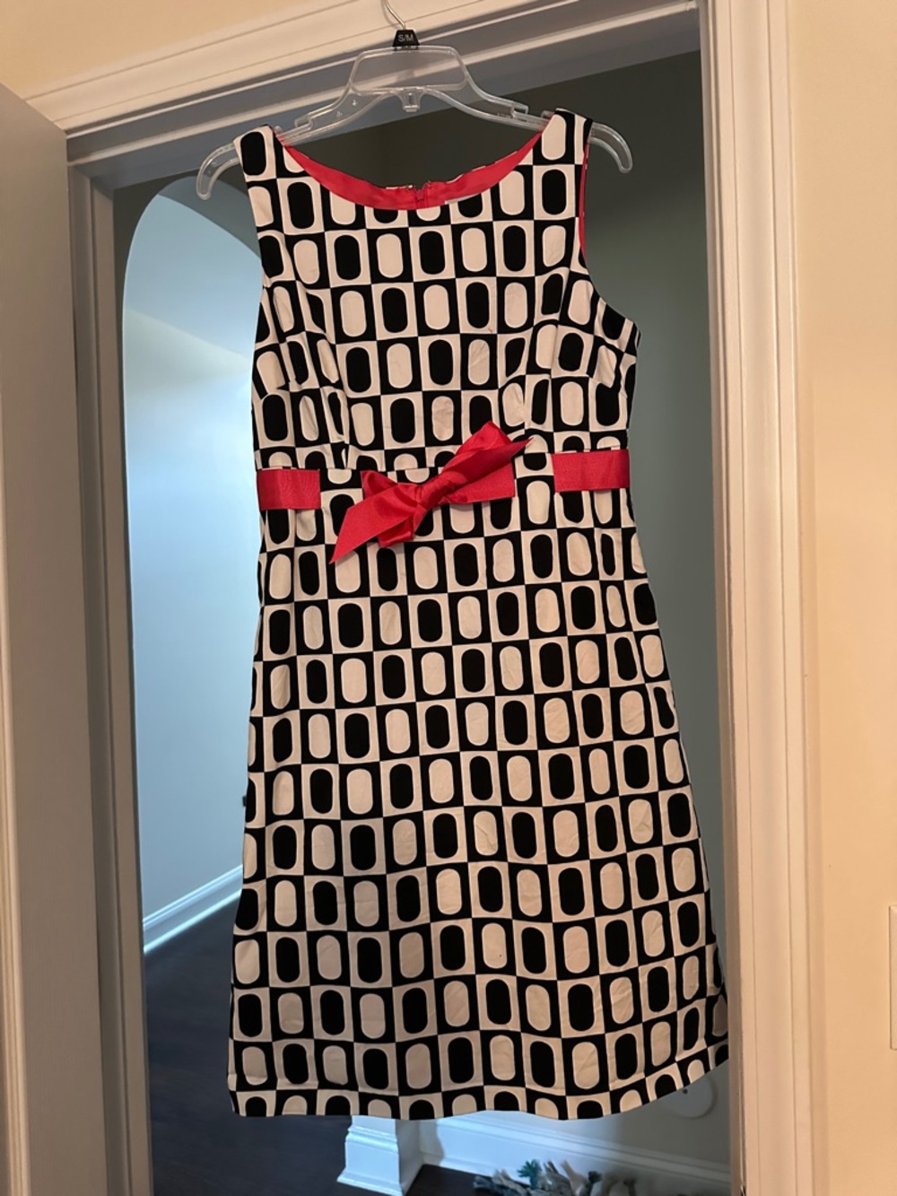 Jessica Howard Black & White Geometric Dress with Pink Bow